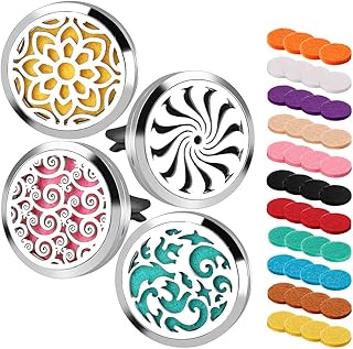 4PCS Car Aromatherapy Essential Oil Diffuser Stainless Steel Locket Magnetic Closure Locket with 44 Refill Pads