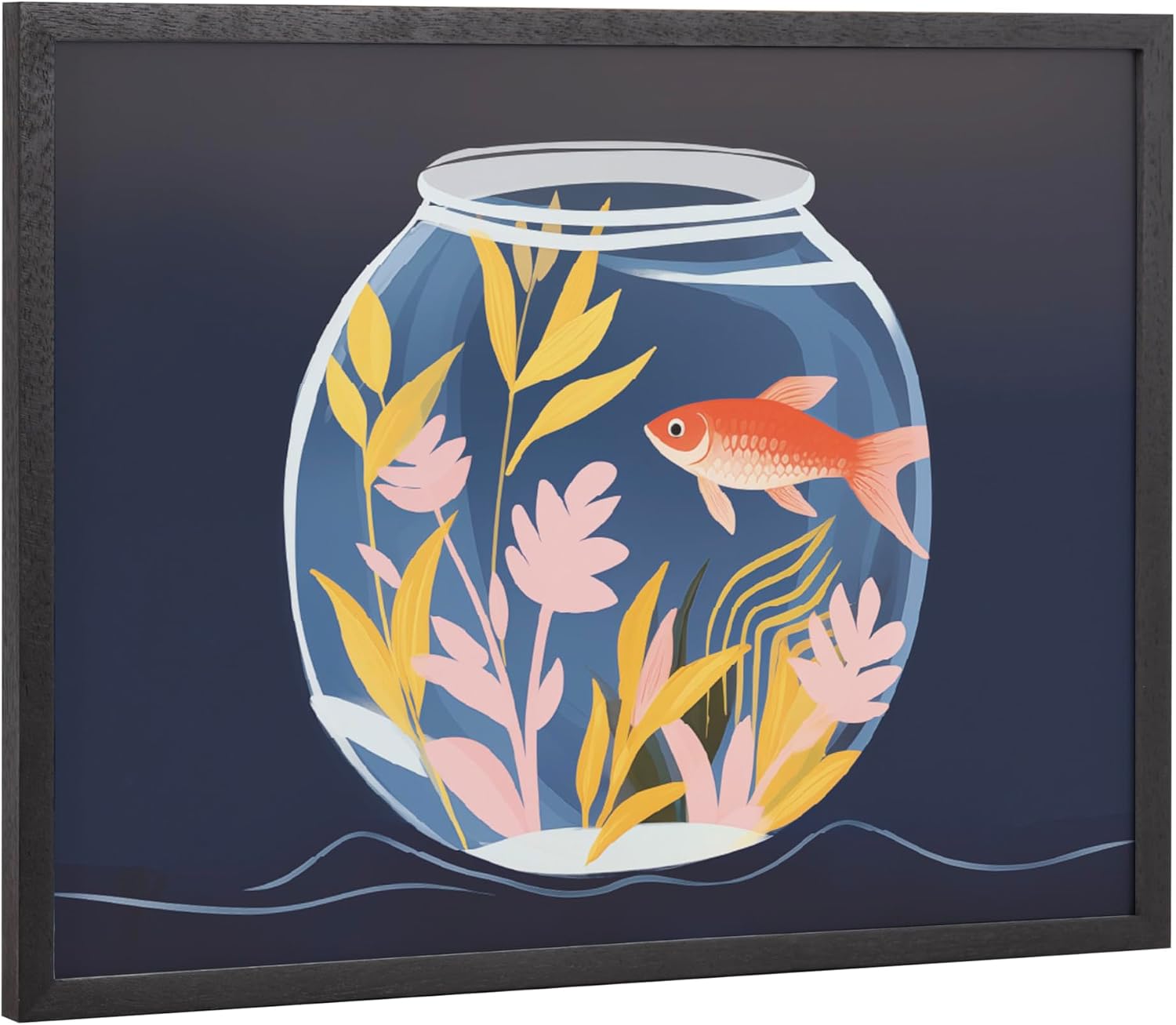 Kate and Laurel Pet Goldfish Cute Botanicals Fish Tank Framed Wall Art by The Creative Bunch Studio, 16x12 Gold, Colorful Fish Bowl Art for Wall