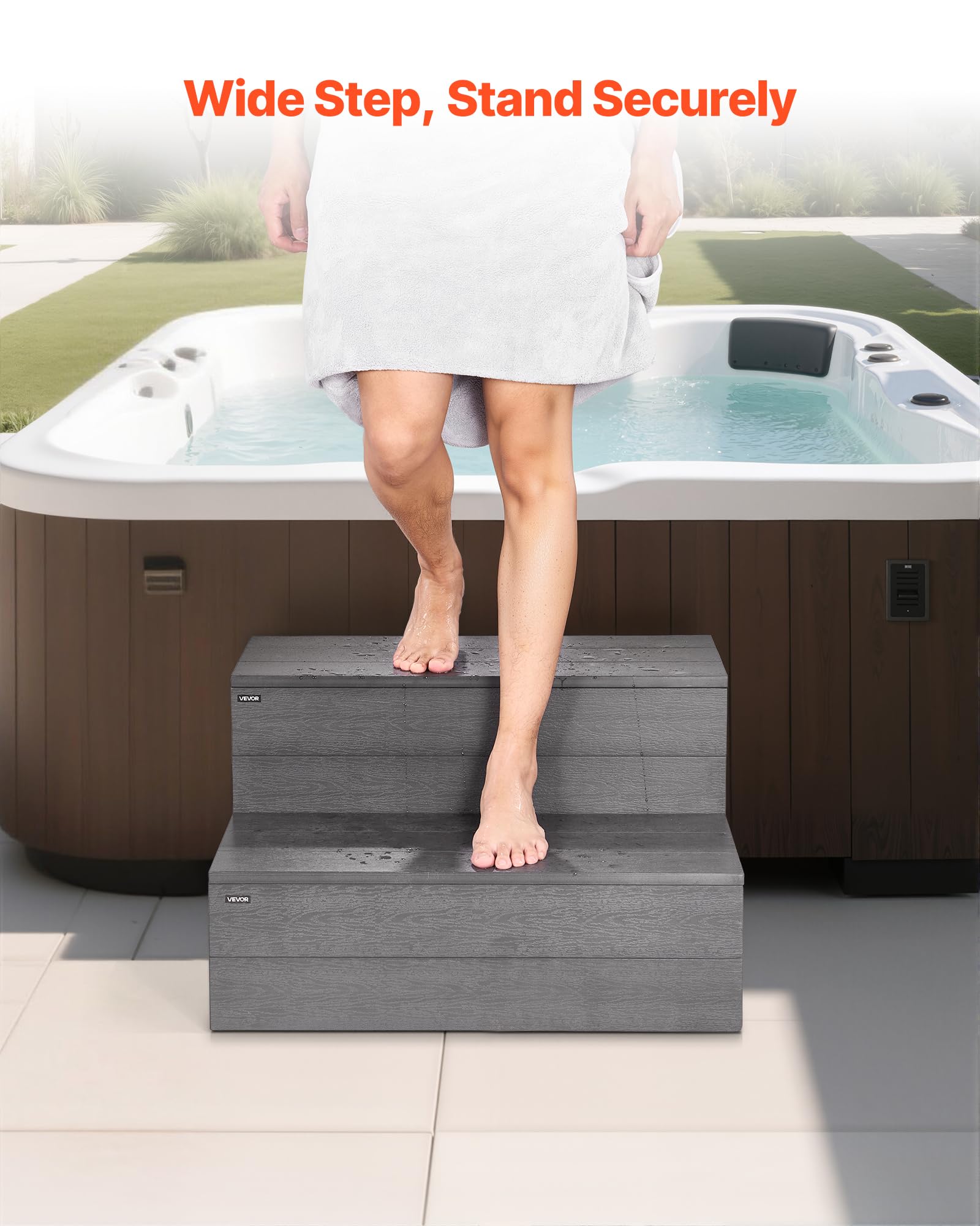 VEVOR Scala per Vasca Idromassaggio, a 2 Gradini, Scala per Piscina Gonfiabile Fuori Terra in HIPS, Larga 635 mm, Carico 272,2 kg, per Veranda, Patio, Terrazza, Camper, Grigio Grafite