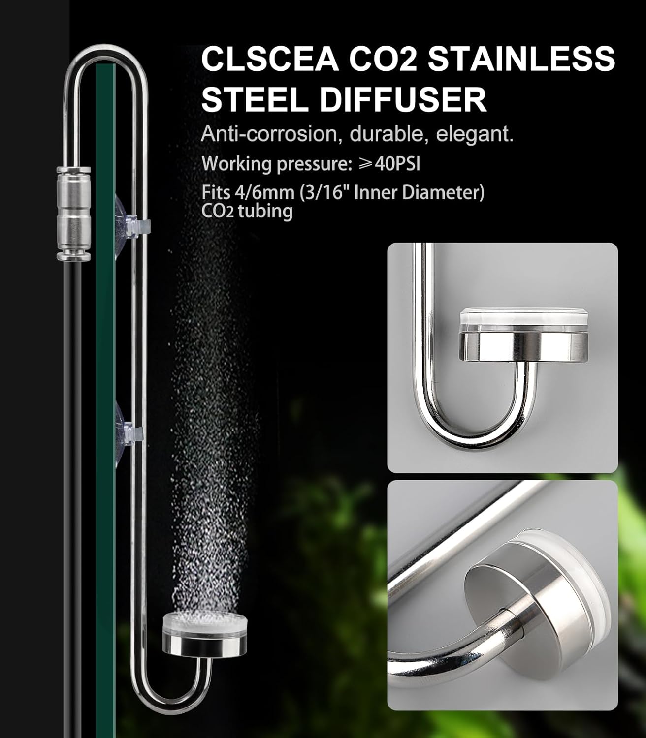 Aquarium Stainless Steel CO2 Diffuser Atomizer with Integrated Check Valve, DC300-25