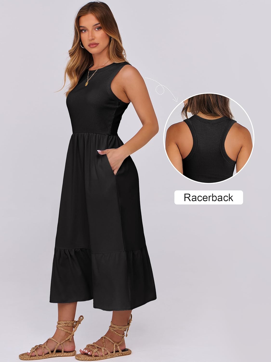 ANRABESS Women Midi Dresses 2026 Summer Casual Sleeveless Sundress High Neck Tank Top Racerback Flowy Beach Dress & Pockets - Image 6