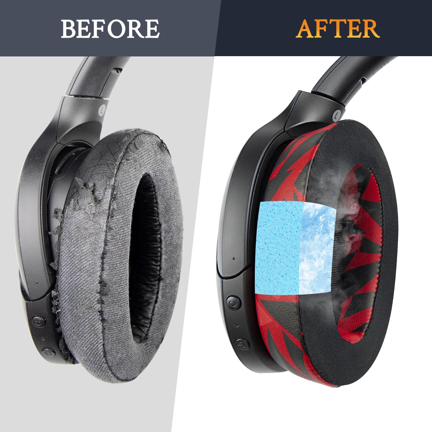 SOULWIT Cooling Gel Replacement Earpads for Sony WH-H910N H910 h.Ear on 3 Wireless Noise-Canceling Headphones, Ear Pads Cushions with Noise Isolation Foam - Red Storm - Image 5