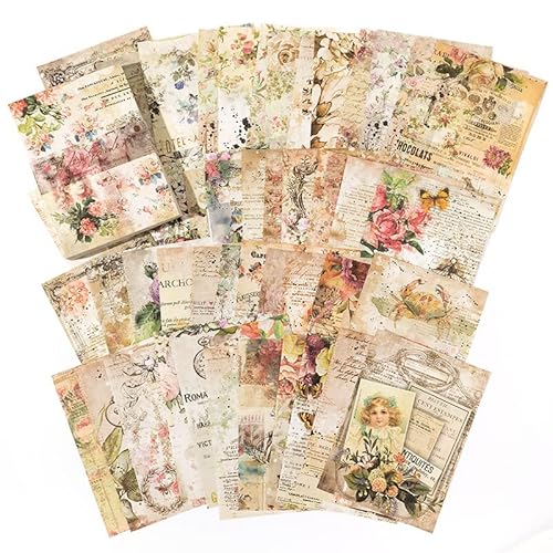 100 Stück Vintage Blume Scrapbooking Papier - Bastelpapier Dekopapier Zubehör für Journal, Notizbuch, Kalender, Fotoalbum, Tagebuch - Stil-4