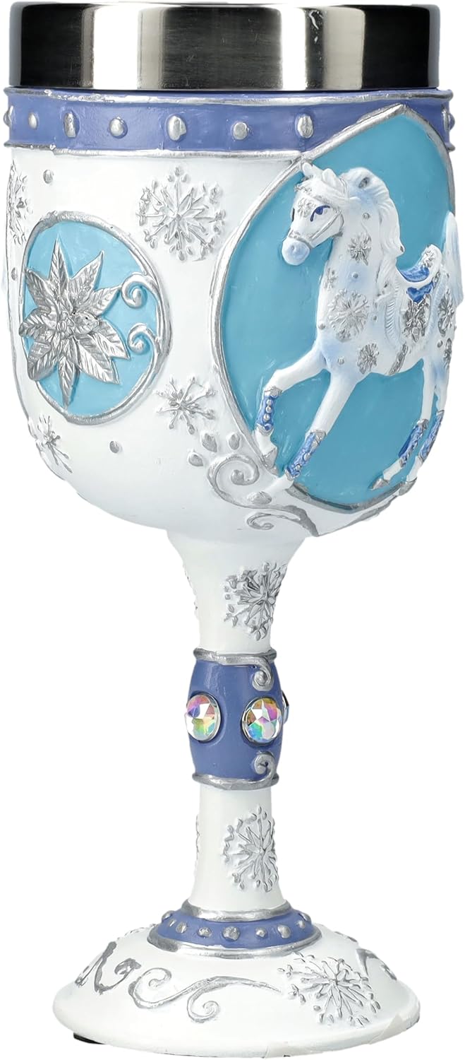 Pacific Giftware The Trail of Painted Ponies Snow Crystal Goblet, Blue and White, 6fl Oz, Glassware and Drinkware