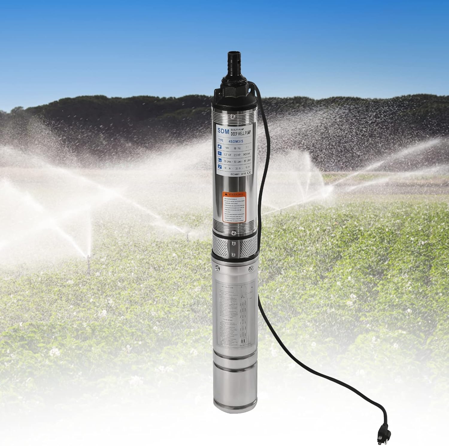 0.5HP Submersible Well Pump 110V Stainless Steel Deep Well Pump, 16GPM 157ft Lift, 5ft Cable, 1.25" Outlet, for 3.5"+ Wells, Irrigation, Farm, Home Use