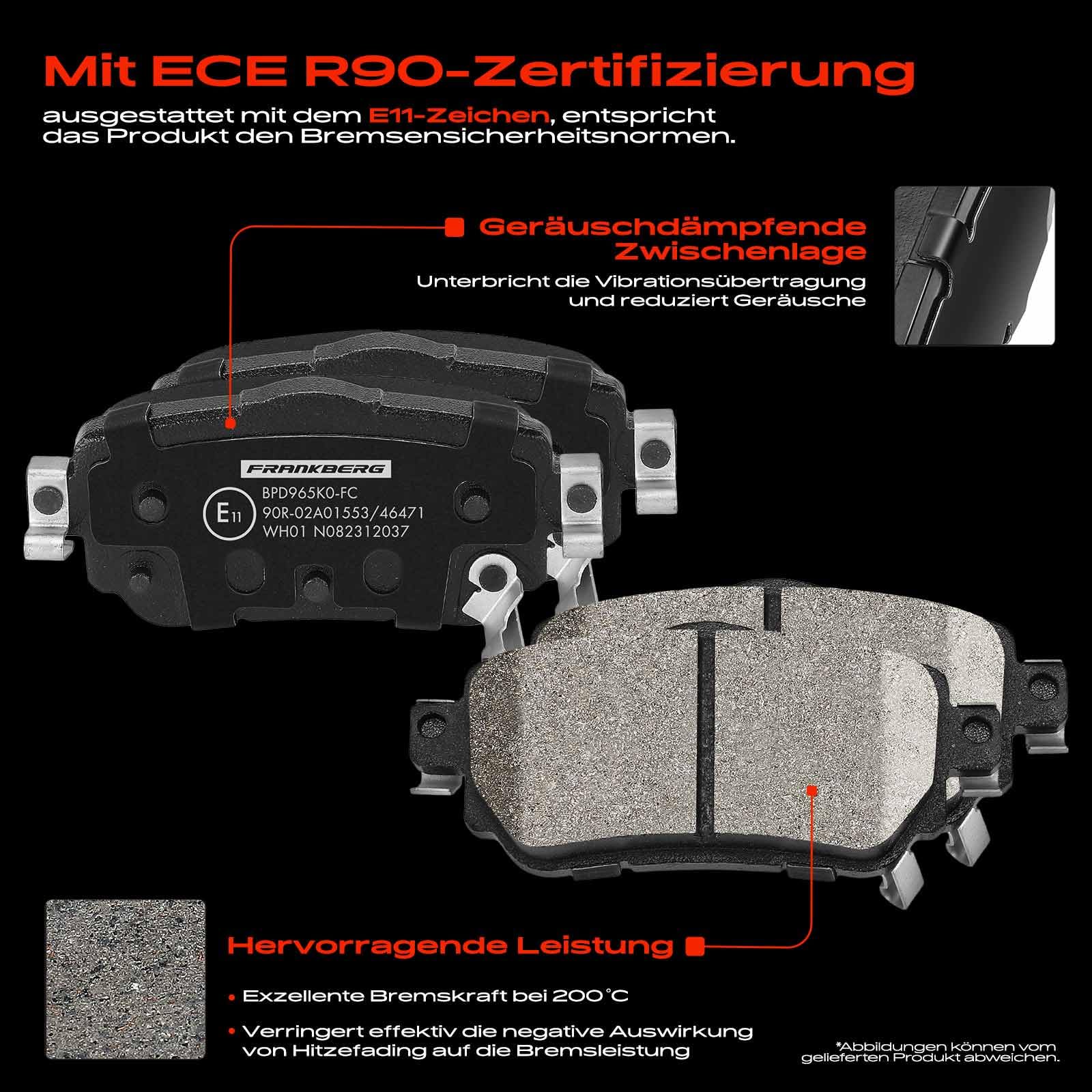 Frankberg Bremsensatz inkl. 2x Bremsscheiben + 4x Bremsbeläge Hinten Kompatibel mit Qashqai II SUV J11 J11 Kadjar HA HL Replace# 440606633R,D40604CA0A