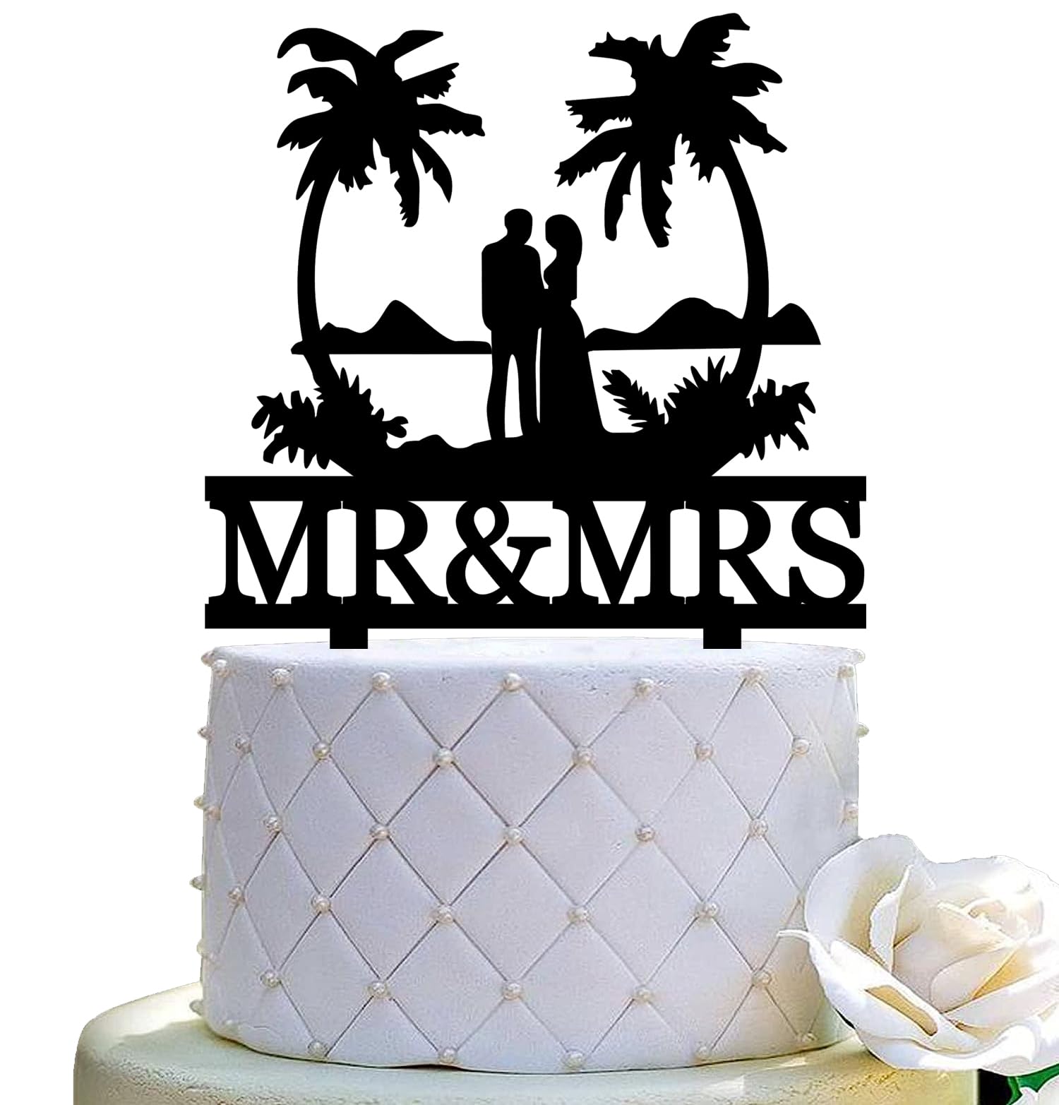 Tropical Beach Theme Cake Topper for Wedding Hawaii Beach Palm Tree Honeymoon Bride & Groom Travel Wedding Party Supplies Tropical Mr & Mrs Wedding