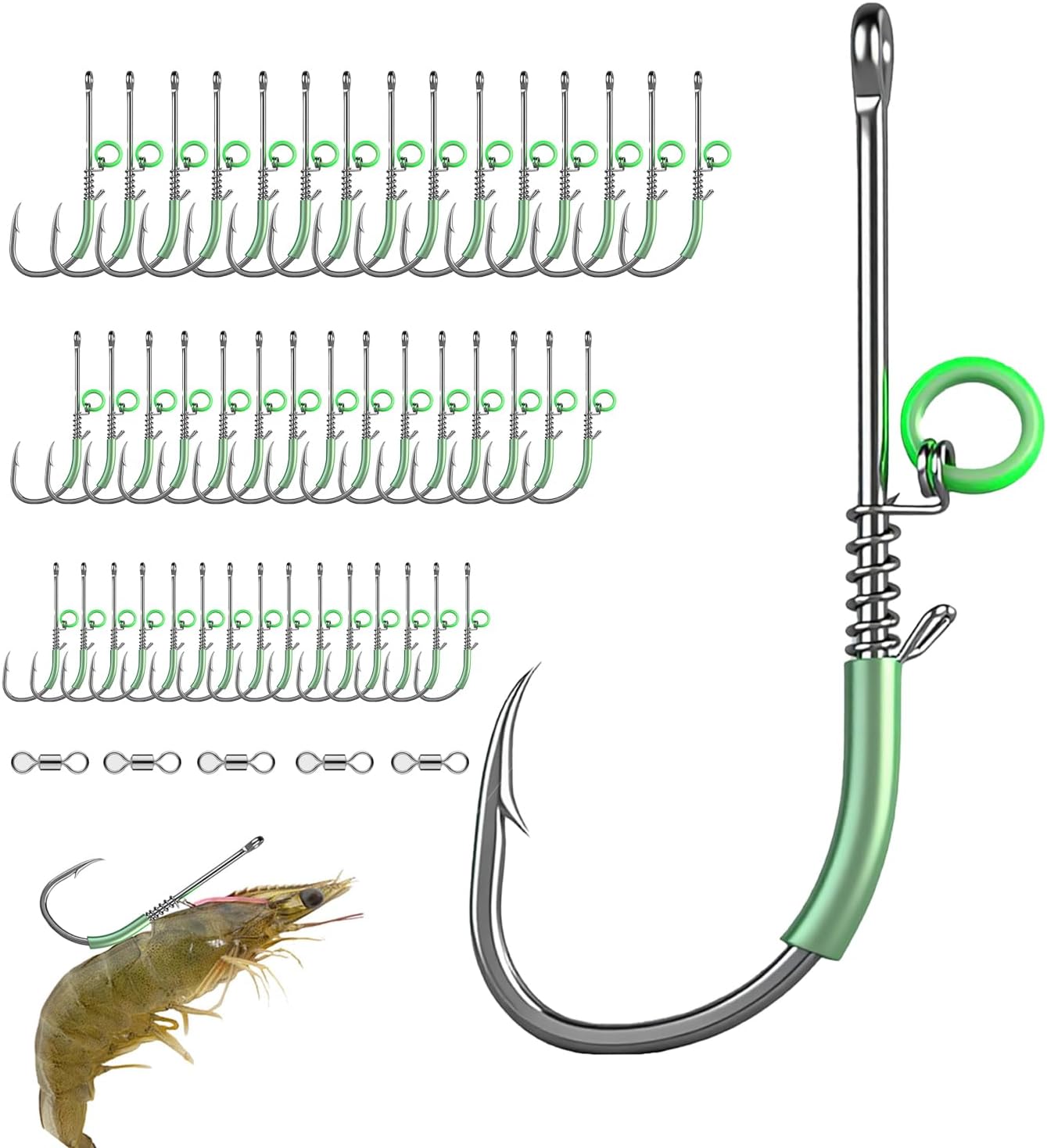 Live Shrimp Hook seawater Resistant high Carbon Steel Luminous Fish Hook Suitable for bass, Grouper, Pike, Catfish(50pcs)