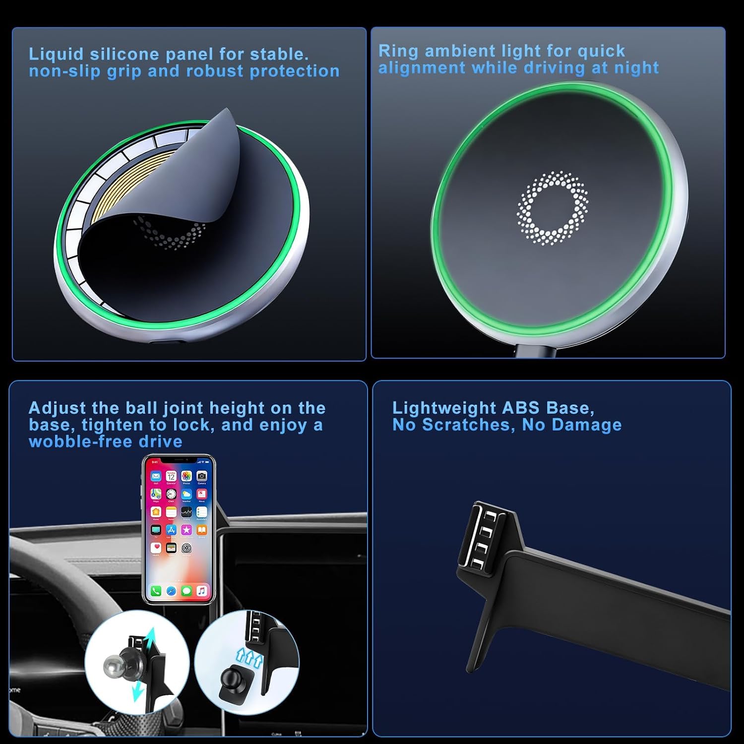 Magnetic Phone Mount for Magsafe for 2025 2026 Volkswagen VW Tiguan Accessories, Fits 12.9-inch Screen, 360° Rotation 15W Wireless Charger Car Phone Holder