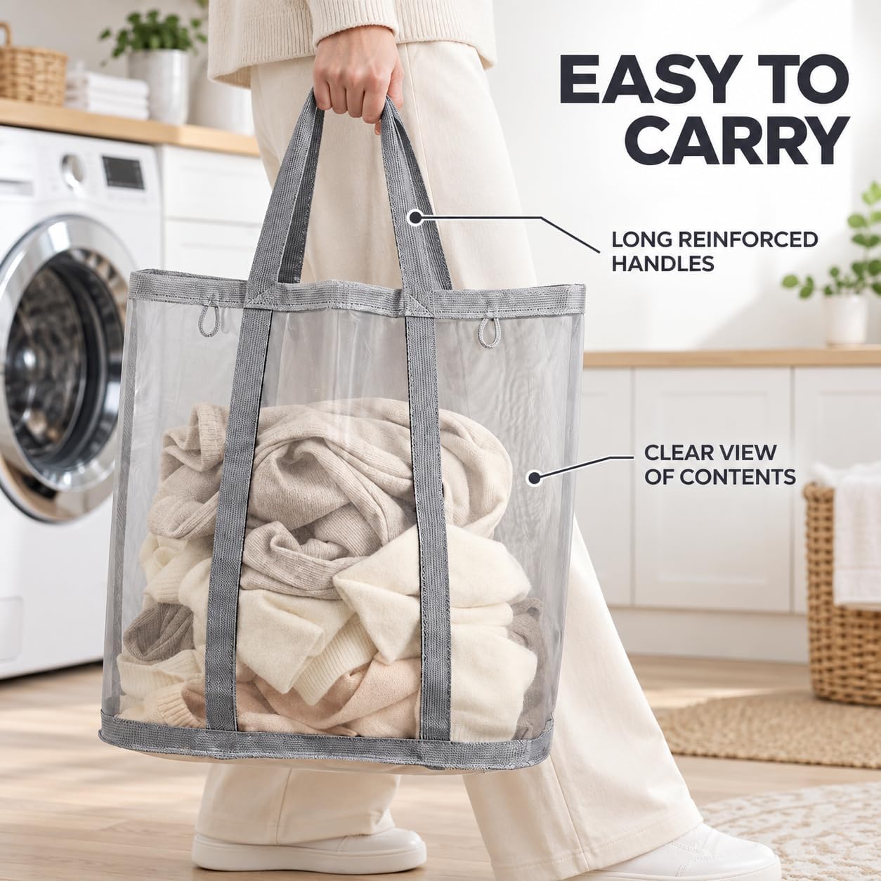 Laundry Hamper Basket, Foldable Mesh Laundry Basket with Handles, Collapsible Clothes Storage Organizer for Bedroom Bathroom