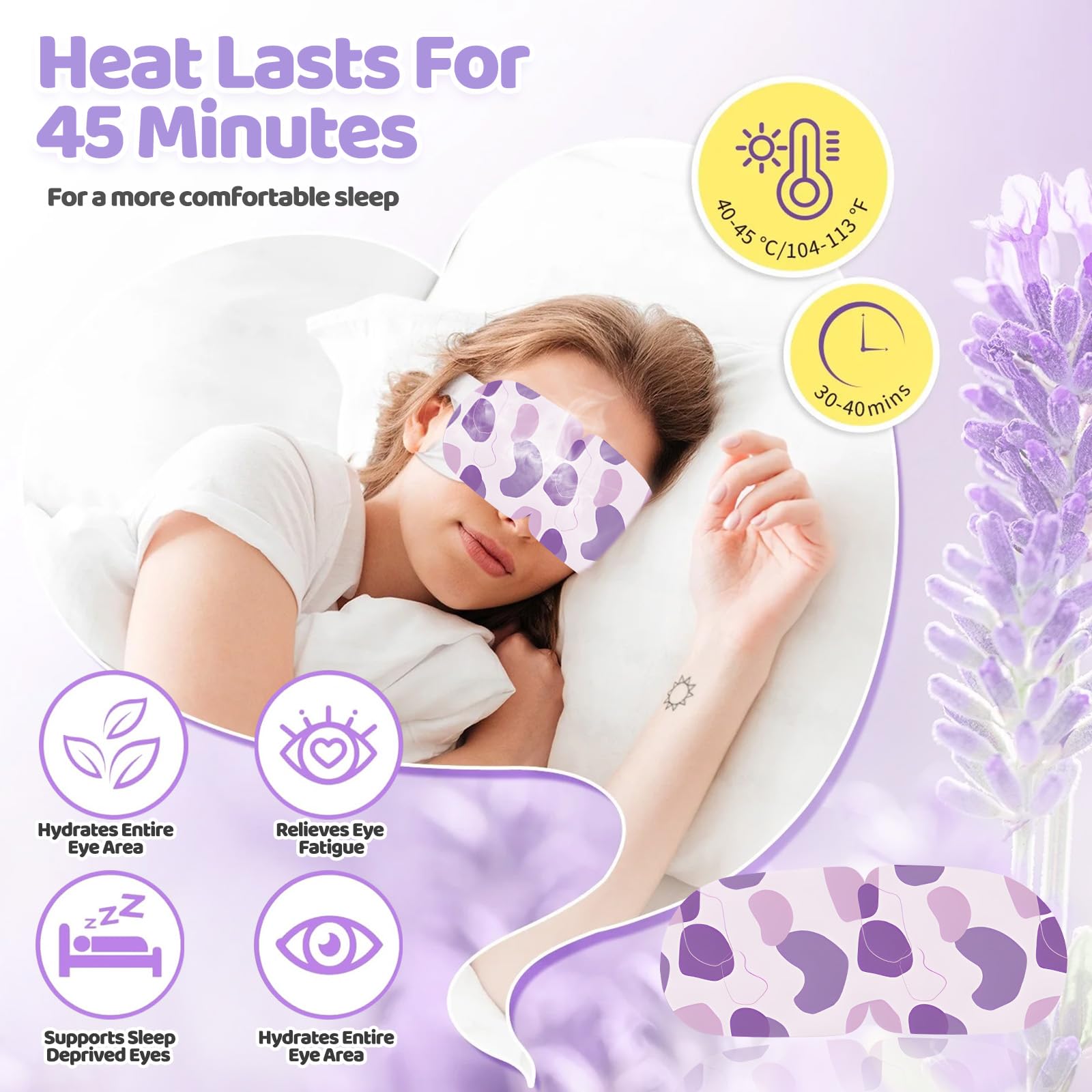 22 Packs Self Heated Eye Mask, Soothing Steam Eye Mask for Dry Eyes Relaxing Spa Mask With Nature Essential Oil - Image 3