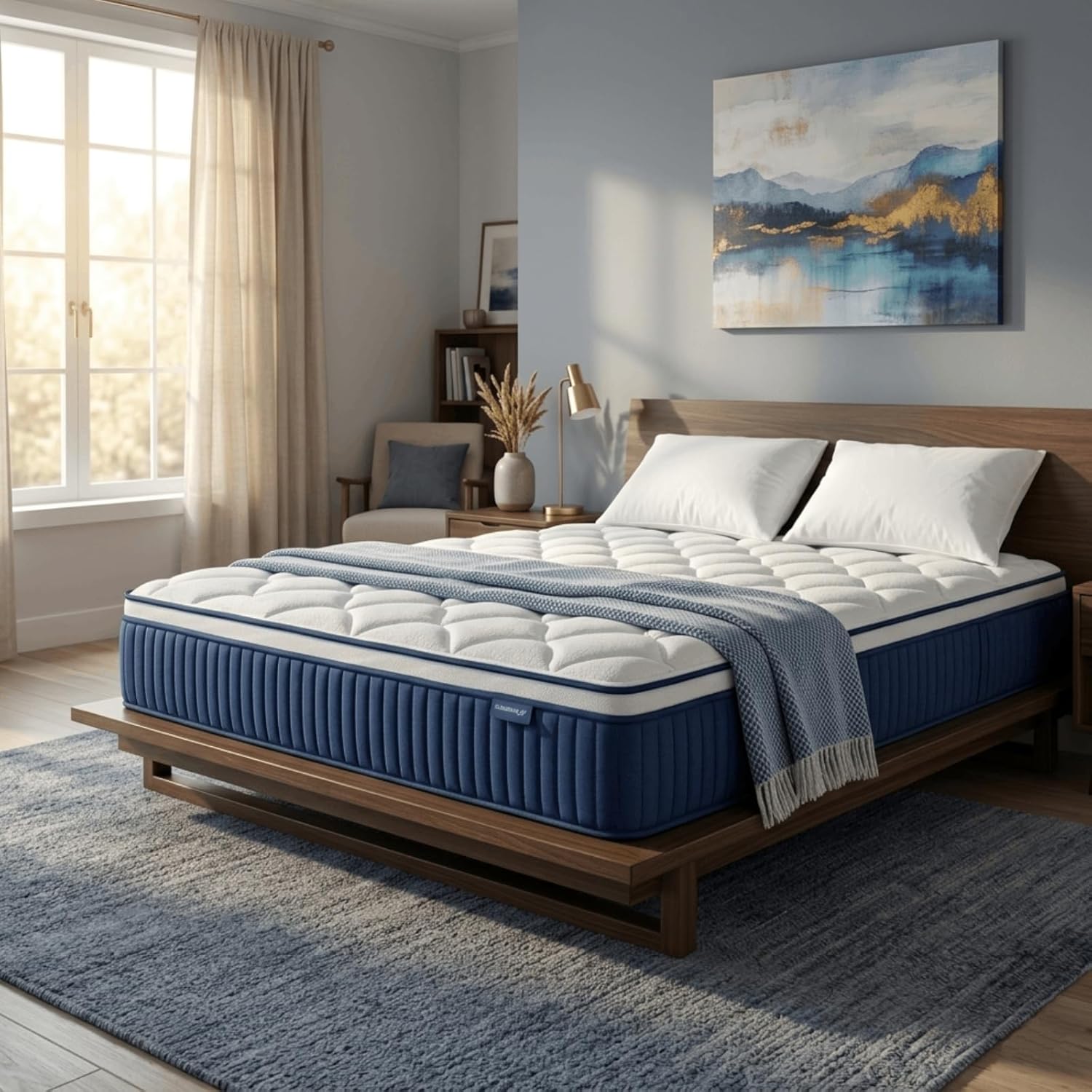 Queen Size 12 Inch Hybrid Mattress, Cooling Memory Foam with Lumbar Support, High-Density Foam & Individually Wrapped Pocket Coils for Pressure Relief & Back Support, Mattress in a Box