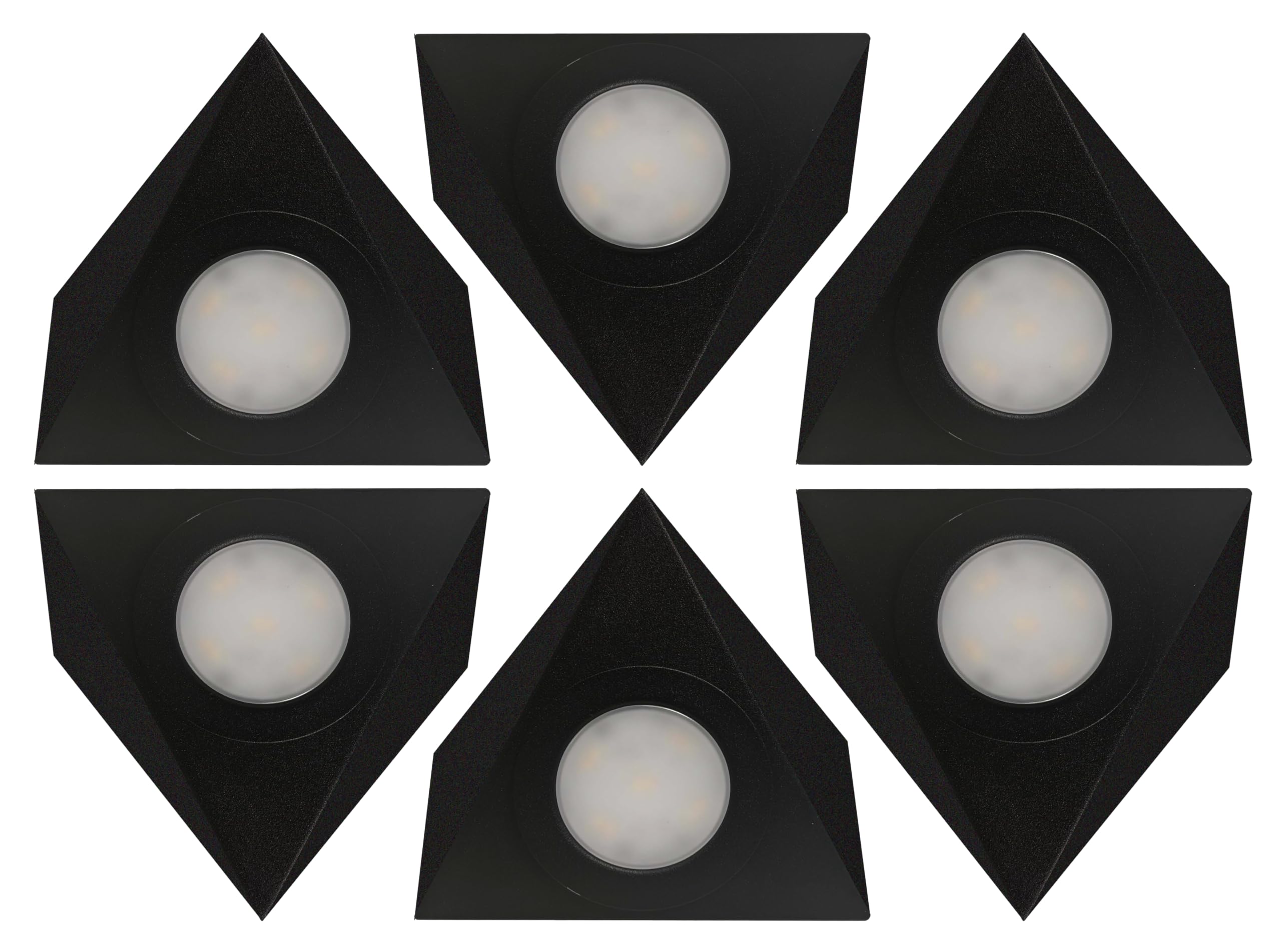 Bright Source LED Triangular Pyramid Cabinet Cupboard Unit Shelf Light, Black, 2.5W, 220lm, 3CCT Switchable 3000K 4000K 6000K - Pack of 6