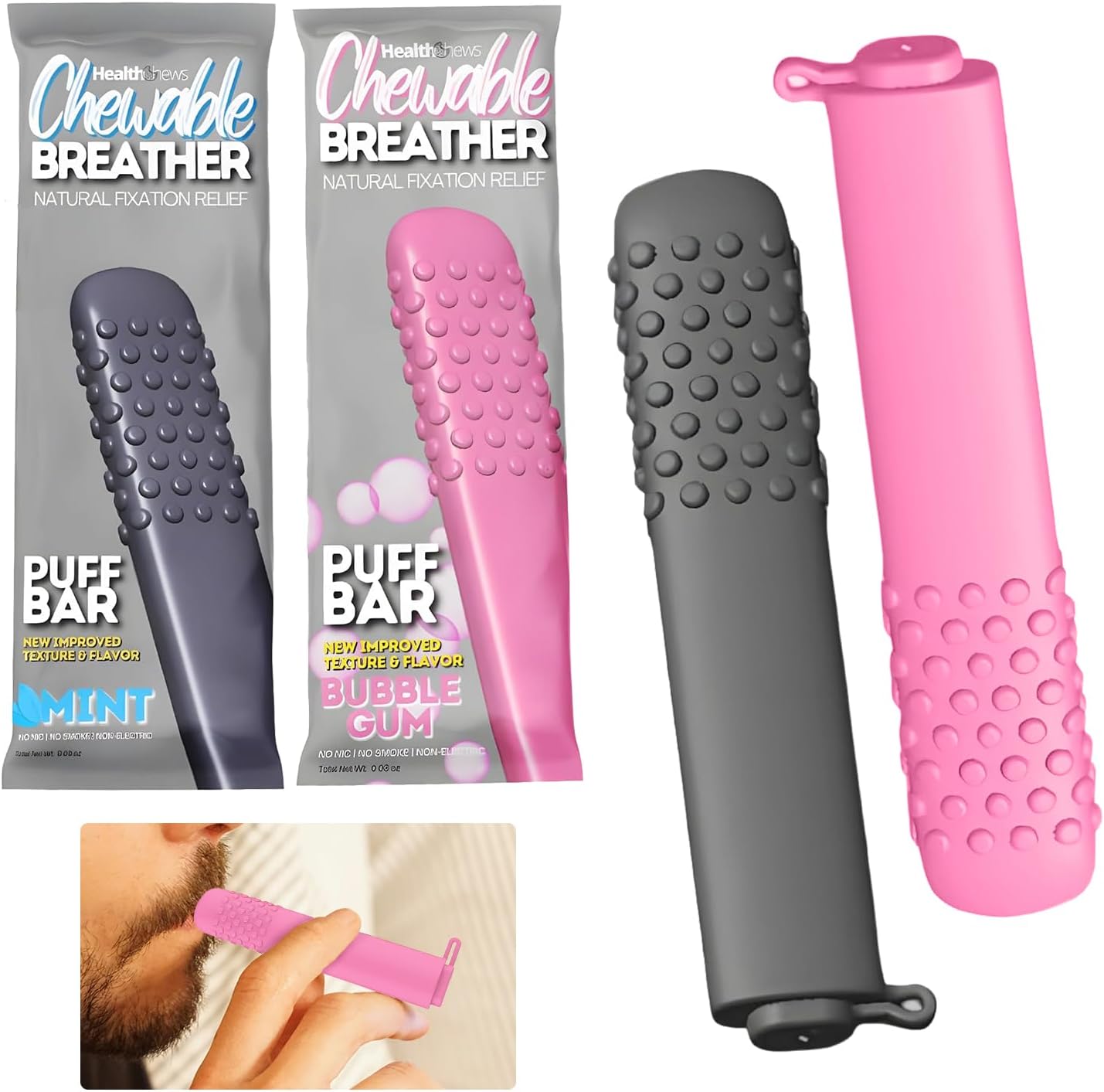 2Pcs Chewable Breathers for Stress Relief – Sensory Chew Sticks for Anxiety Management – Portable Focus Enhancement Tools for Office Workers, Students & Adults – Calming Fidget Chew Toys