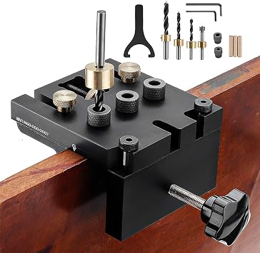 Pocket Hole Jig Kit Tool 3 in 1 Woodworking Doweling Jig Set Positioning Punch with Positioning Clip Adjustable Drilling Guide Puncher Locator Carpentry Wood Tools
