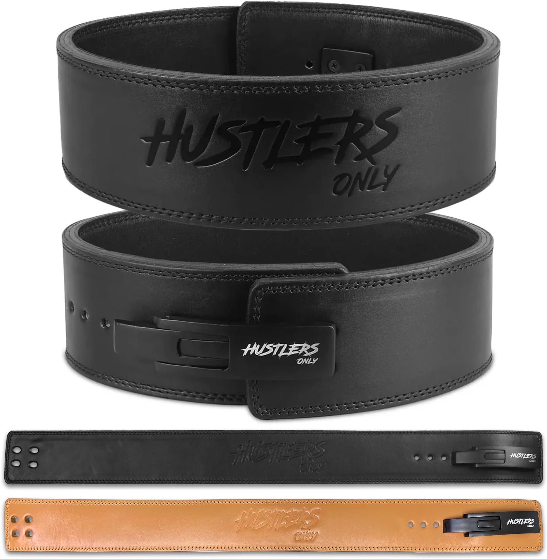 Hustlers Only Weight Lifting Belt with Lever Buckle Genuine Leather Gym Belt for Deadlift, Power Lifting, Bodybuilding, Workout Belt 10mm thickness for Back Support, Lifting Belt for Men and Women