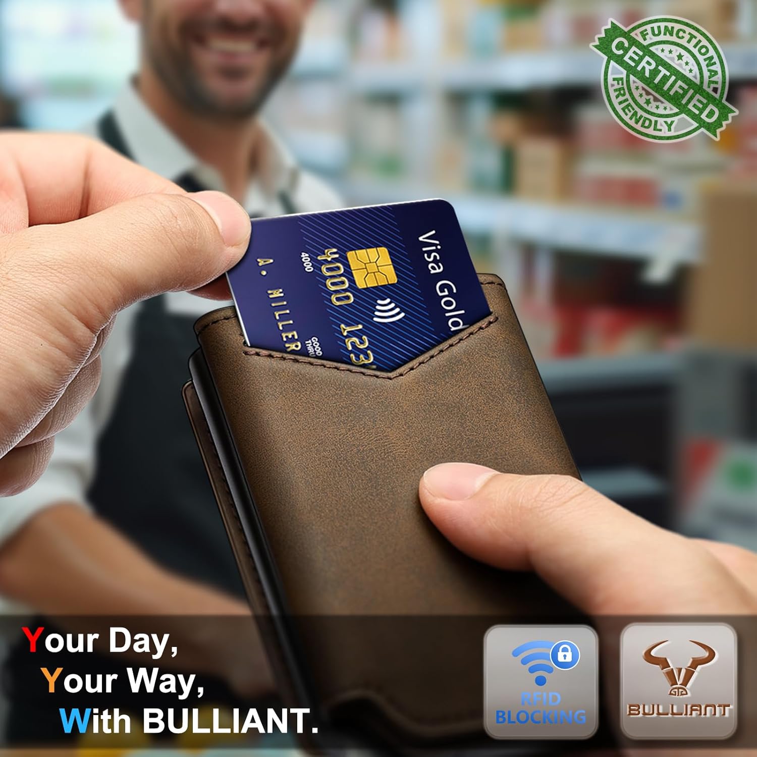 BULLIANT Men Wallet Leather Wallet Card Holders Money Clip for Men 10Cards-Magnetic Flip on Metal Case - Image 7