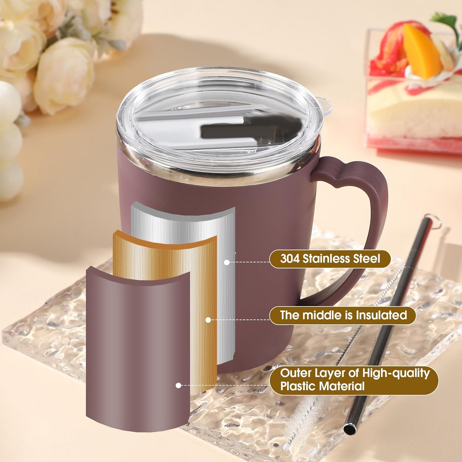 Tioncy 4 Sets Thank You Gifts for Women Employee Coworkers Volunteer Stainless Steel Insulated Coffee Mug with Handle Lid Teacher Inspirational Mug with Handle for Women(Classic Color) - Image 5