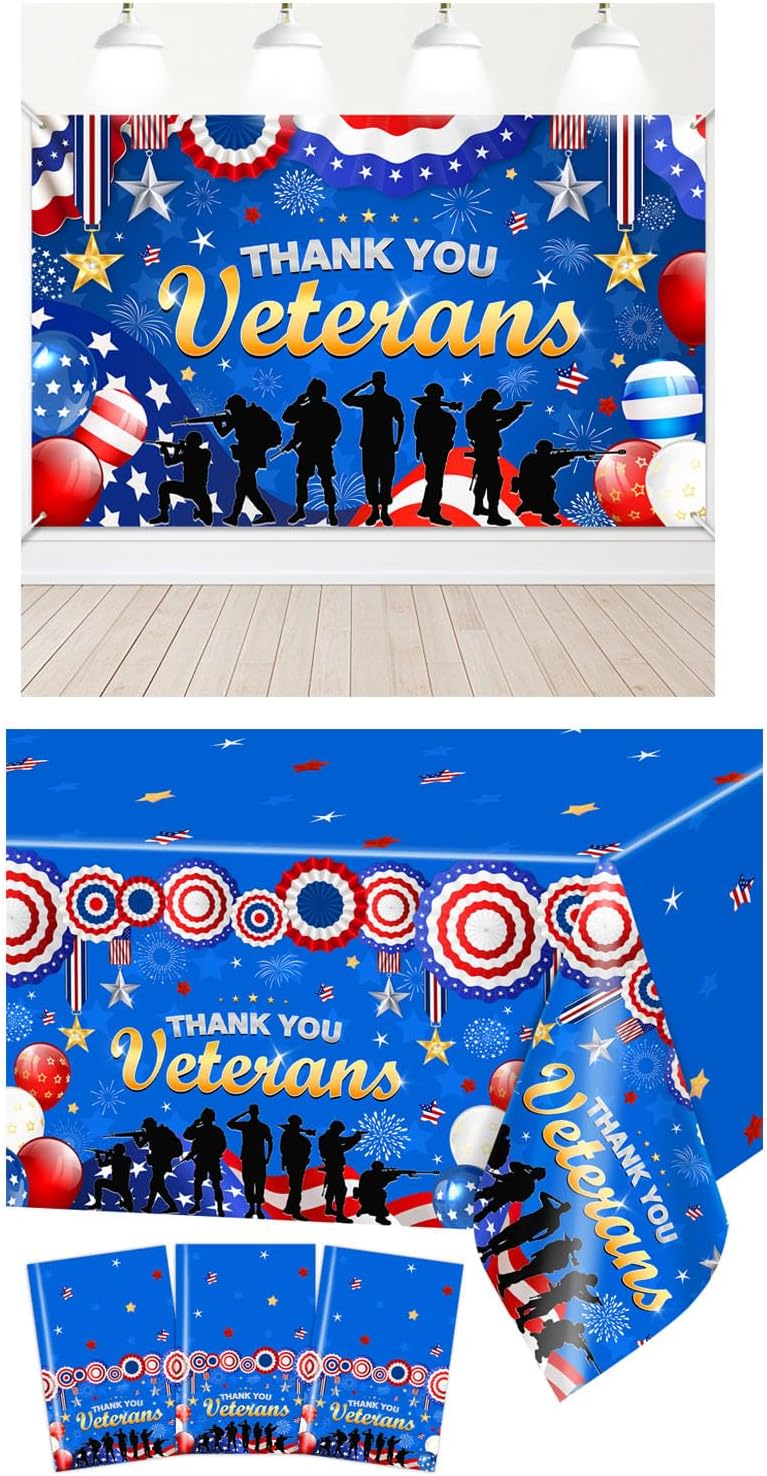 Avezano Thank You Veterans Tablecloths and Banner Set