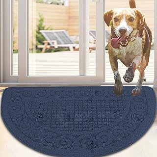 Half Circle Door Mat Indoor 18"X30",Half Round Non Slip Machine Washable Entryway Porch Rug for Front/Back Outdoor, Absorbent Low Profile Inside Entrance Floor Mat for Muddy Wet Shoes and Paws-Navy…