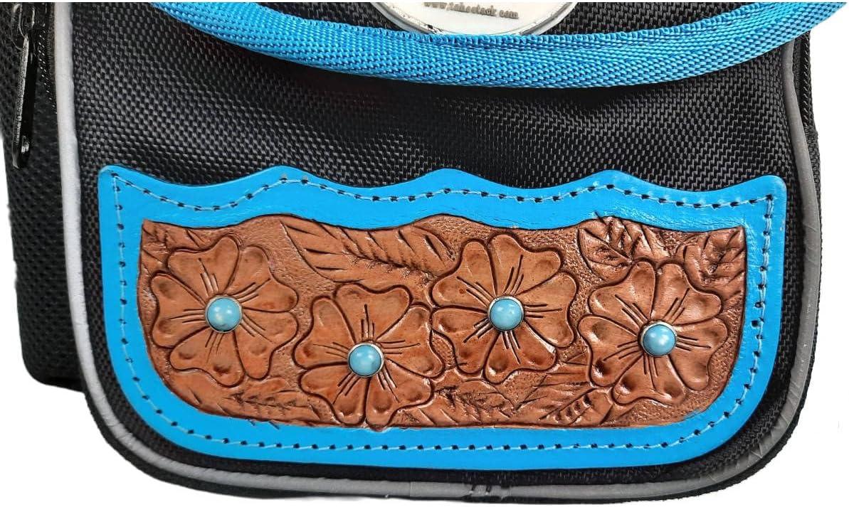 Tahoe Tack Turquoise Flower 1680D Nylon Western Horn Storage Bag with Hand Tooled Leather Accents and 2 Year Warranty