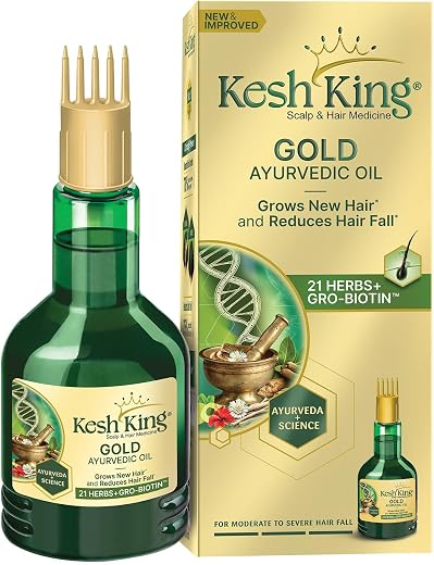 Kesh King Gold Ayurvedic Hair Oil with 21 Herbs and Gro-Biotin, Helps Grow New Hair and Reduce Hair Fall, Comes with a Hai...