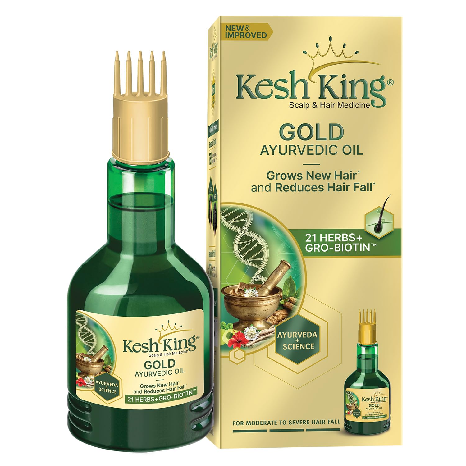 Kesh King Gold Ayurvedic Hair Oil with 21 Herbs and Gro-Biotin, Helps Grow New Hair and Reduce Hair Fall, Comes with a Hai... - Review, Price and Buying Guide