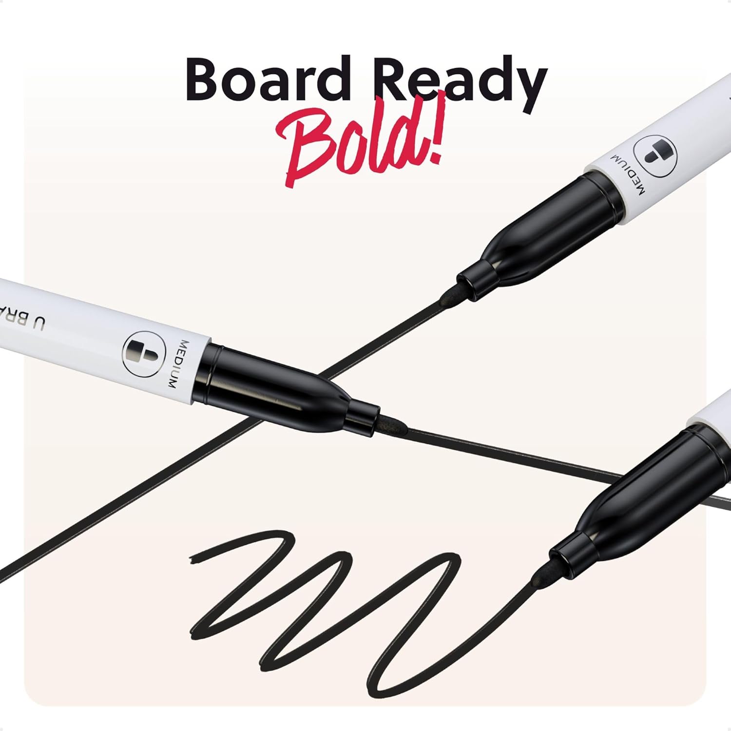 U Brands Dry Erase Markers Medium Tip Set, 36 Pack, Black, Whiteboard Pens with Medium Point and Built In Eraser Caps, Low Odor Ink, Dry Erase Markers For Classroom, Office, Or Home