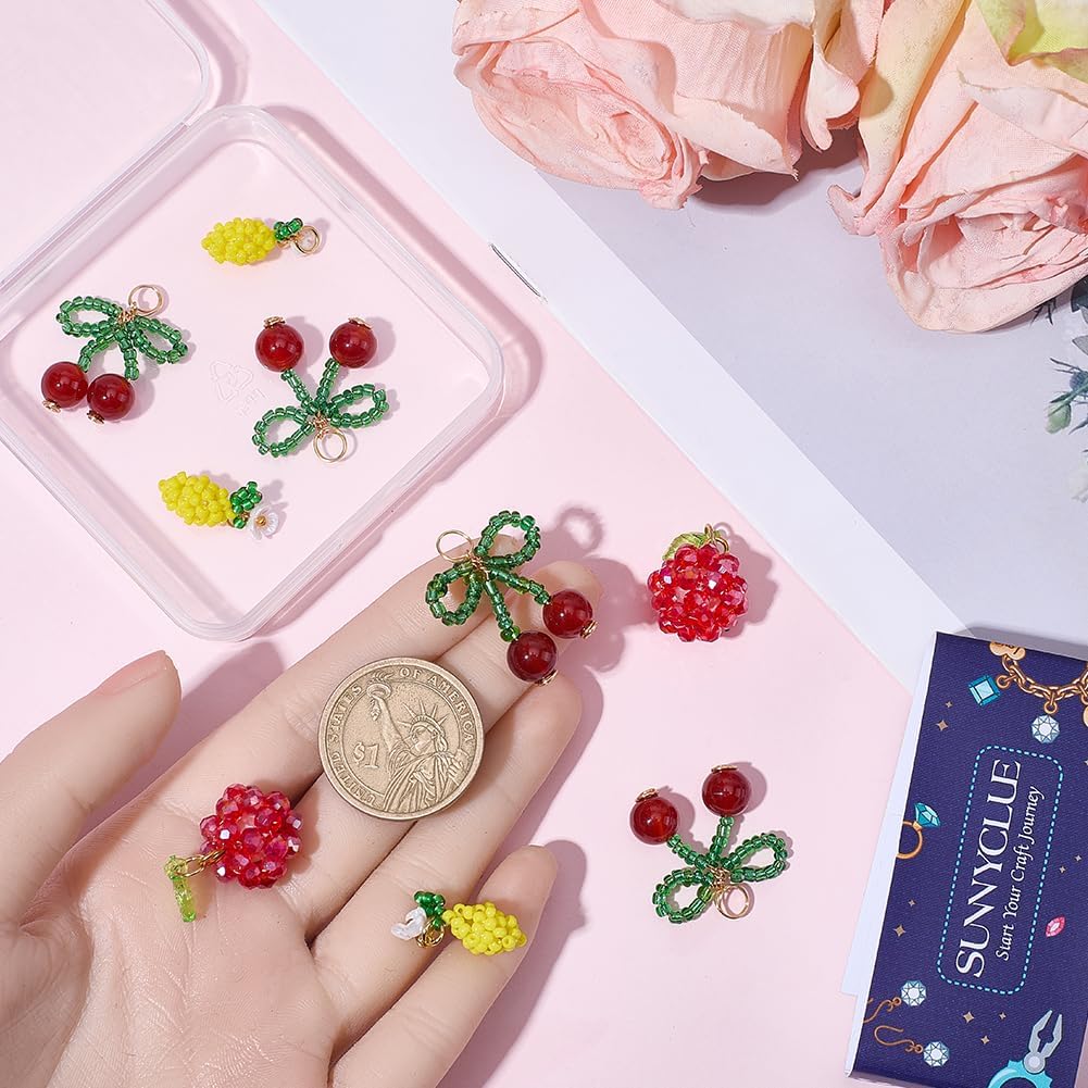 SUNNYCLUE 1 Box 12pcs 3 Styles Seed Bead Fruit Charms Cute Fruit Charms Glass Beaded Cute Lemon Red Cherry Faux Foods Shape Themed Dangle Pendants for Jewelry Making Charm Women Birthday Wedding DIY - Image 3