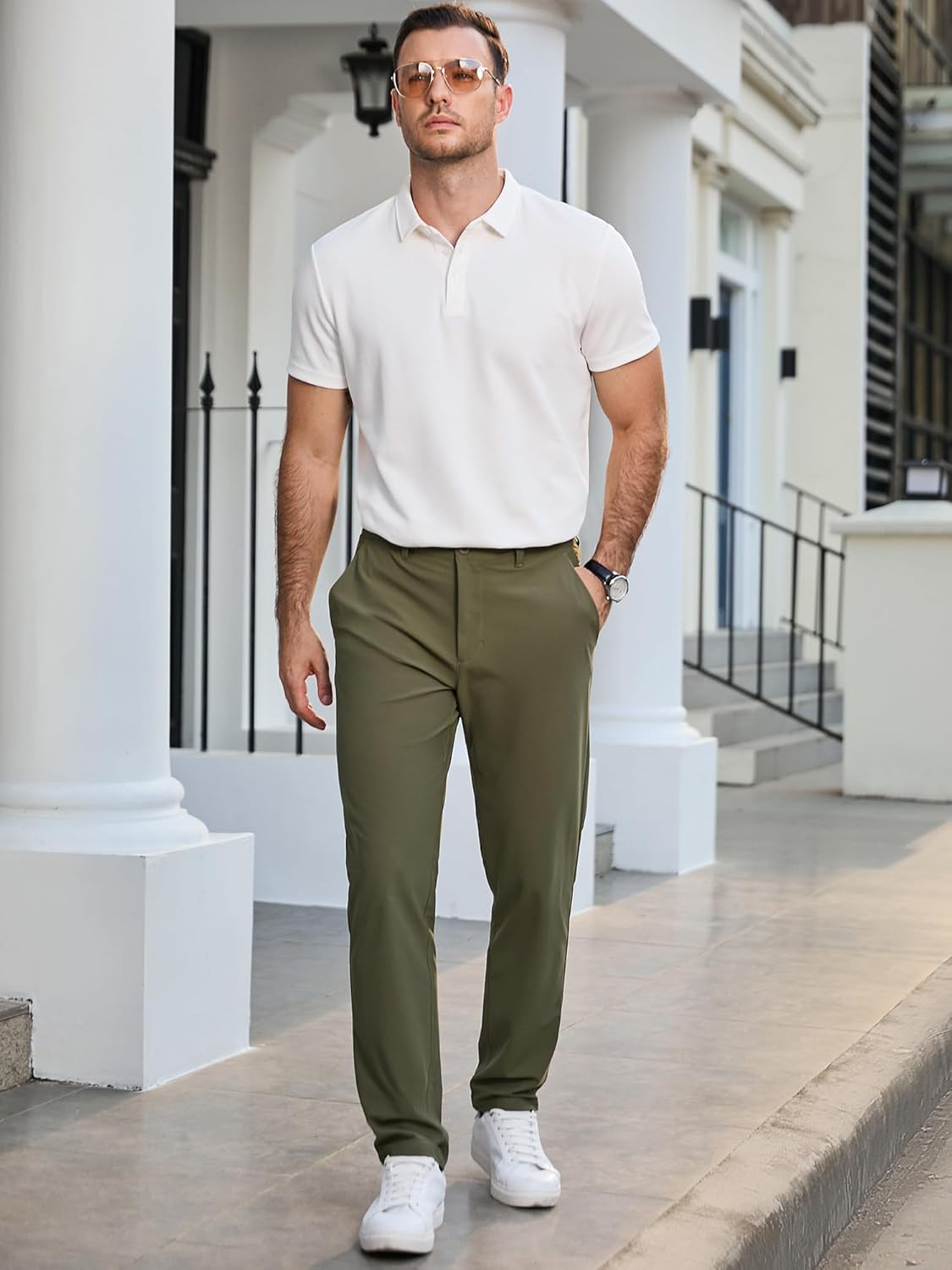 JMIERR Mens Chino Pants Casual Stretch Golf Pants Waist Tapered Trousers Lightweight Comfy Pants with Zipper Pockets