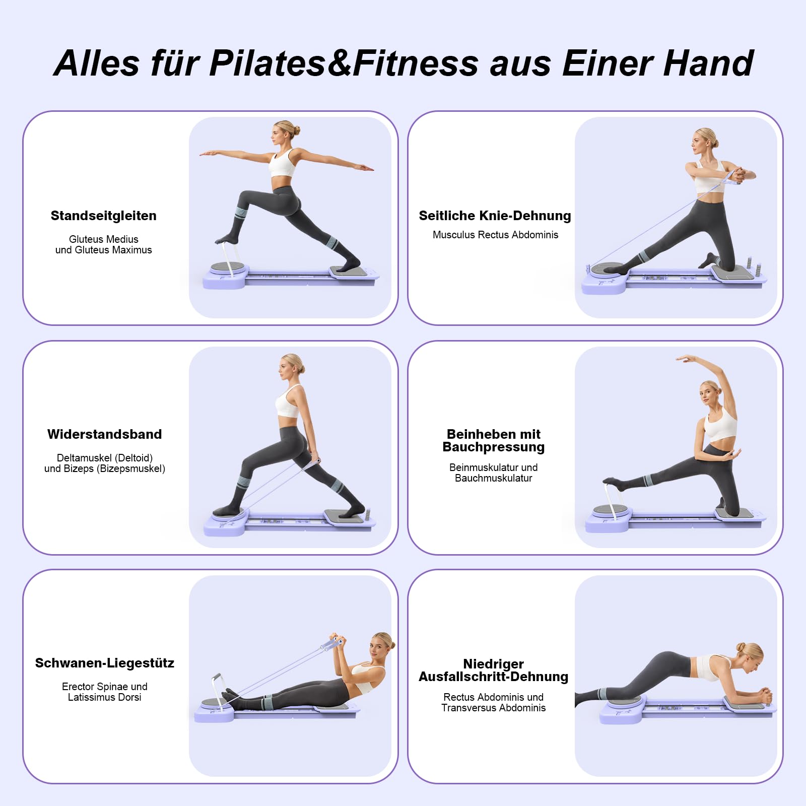 Pilates Reformer Pieghevole per Casa, Multifunzione Tavola da Pilates, Mini Kit Pilates con Rimbalzo Automatico, Corda Elastica, Sercizi Addominali&Allenamento Completo, Home Gym