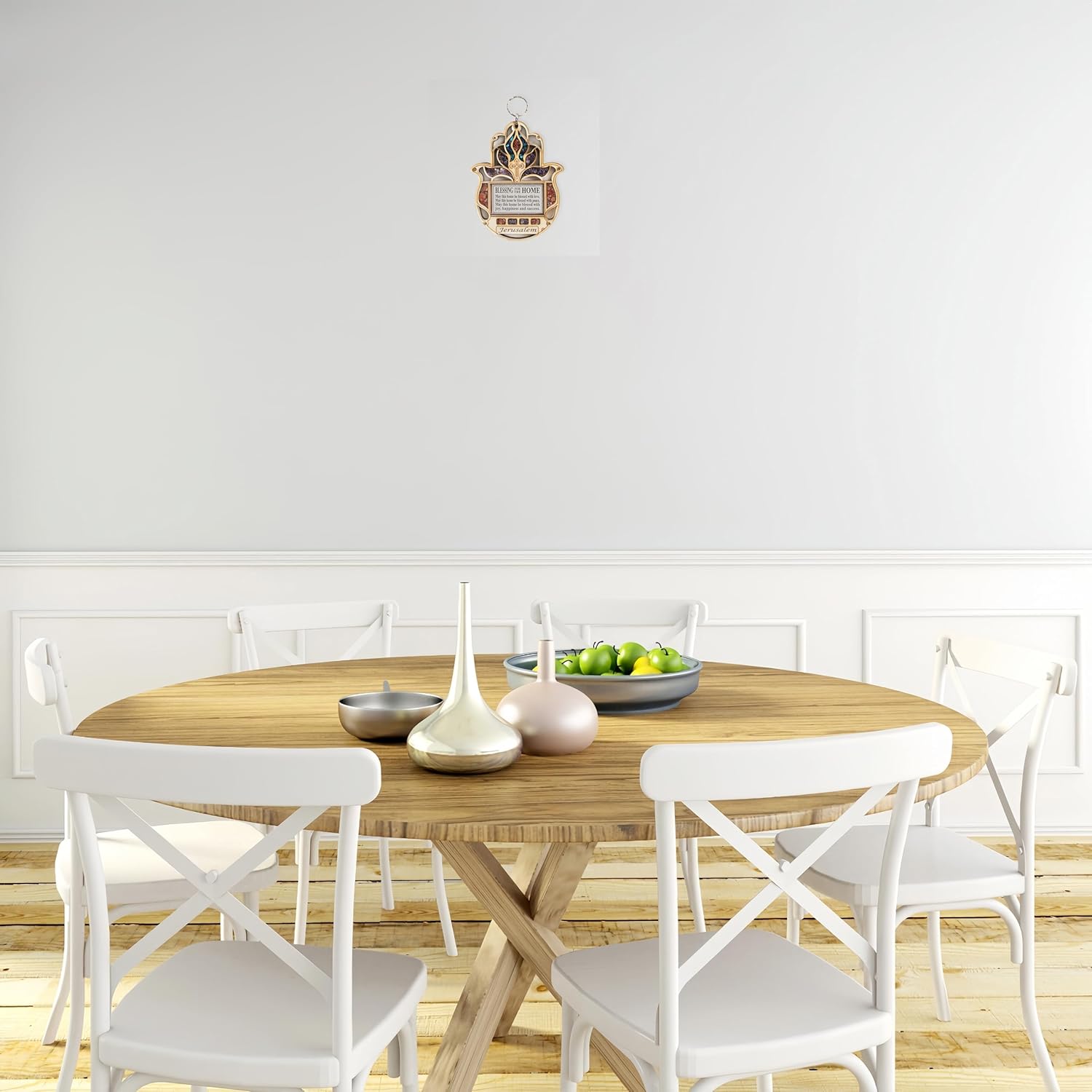 My Daily Styles Wooden Hamsa Blessing Home - Good Luck Jerusalem Wall Decor Simulated Gemstones with Cross Design