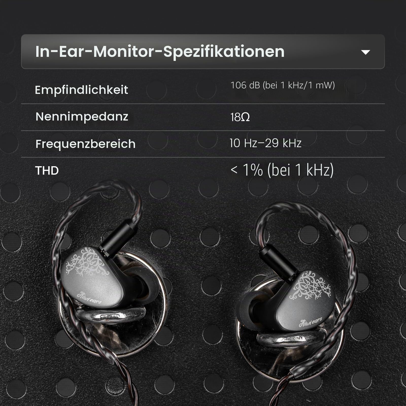 Kiwi Ears Cadenza II In-Ear-Monitor, 10 mm Titanium Dynamic Driver IEM Kopfhörer mit KARS 2.0 für präzise Klangbalance – CNC-Aluminium-Panel mit abnehmbarem 2-poligem Kabel für Musiker
