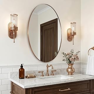 ANDY STAR 24X36 Inch Brushed Champagne Bronze Oval Bathroom Mirror | Stainless Steel Metal Frame, HD Glass, Bathroom Vanity Mirror for Over Sink, Modern Design Wall Mounted, MDF Backboard