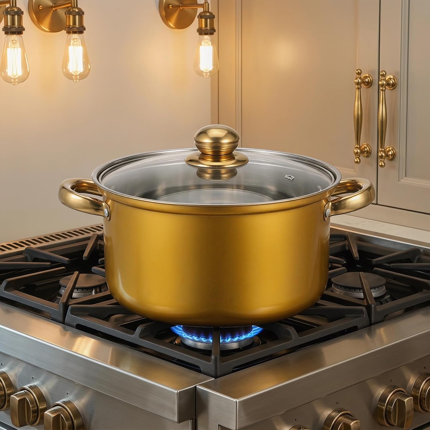 CALLARON Stainless Steel Cookware Set, 6 Piece Pots and Pans Set, Nonstick Cooking Utensils, Stockpots & Saucepans with Lids, Includes Saucepan & Stockpot for Everyday Home Use, Gold