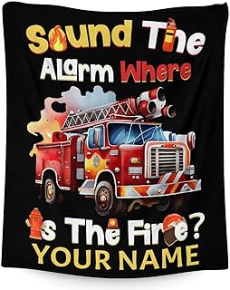 Custom Fire Truck Blankets with Name - Soft Warm Blanket Throw for Kids - 40