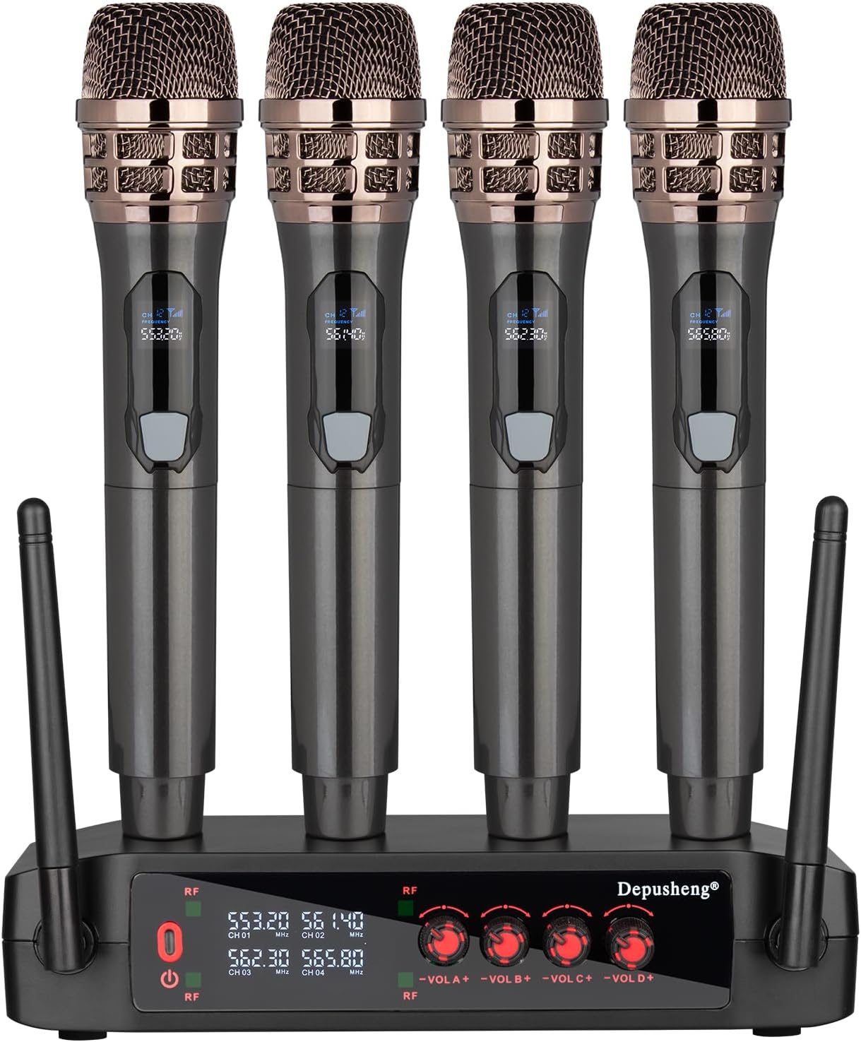 Professional Wireless Microphone System, 4 Channels, Handheld Karaoke Set for Home, Party, Church, DJ, Wedding