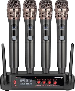 Professional Wireless Microphone System, 4 Channels, Handheld Karaoke Set for Home, Party, Church, DJ, Wedding