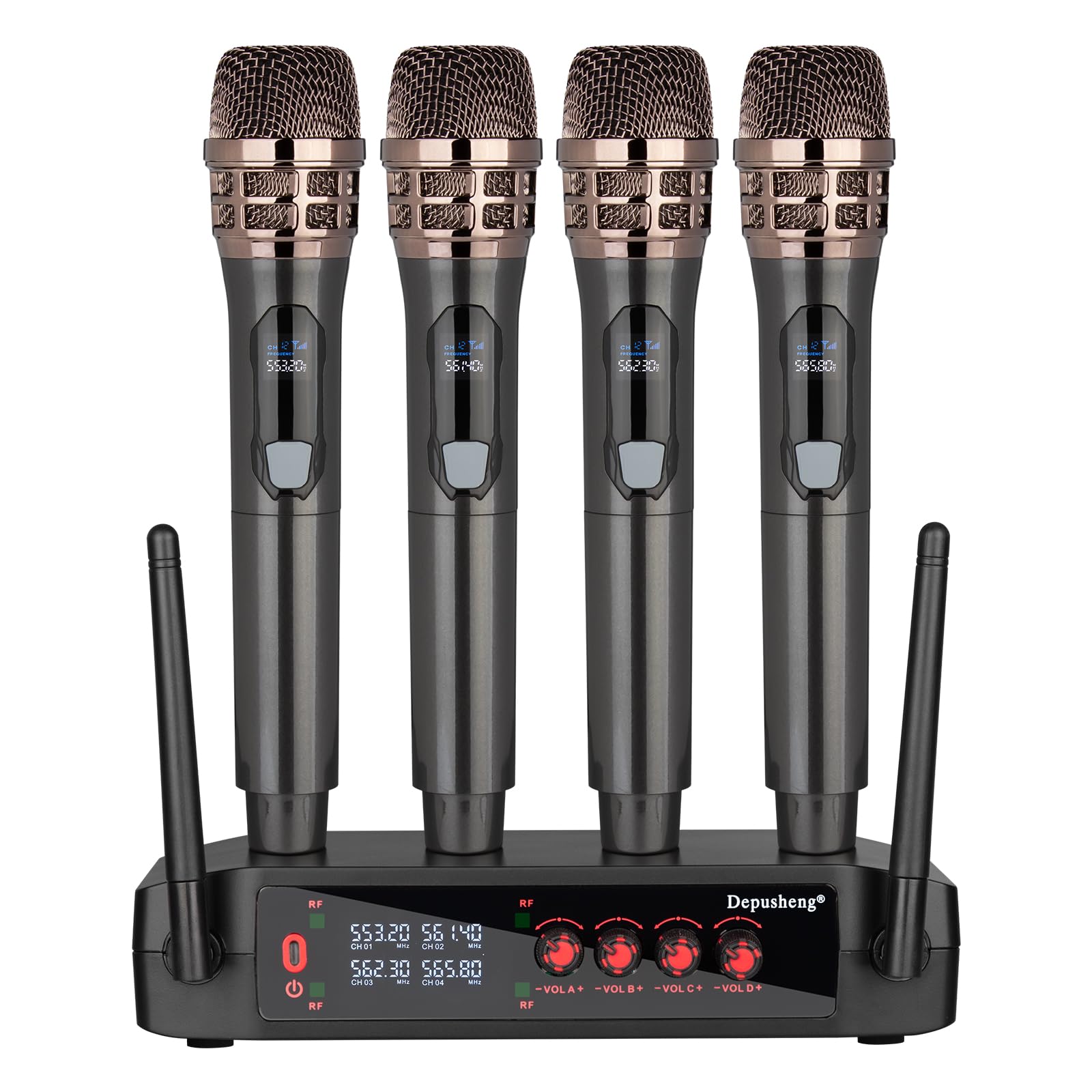 Professional Wireless Microphone System, 4 Channels, Handheld Karaoke Set for Home, Party, Church, DJ, Wedding