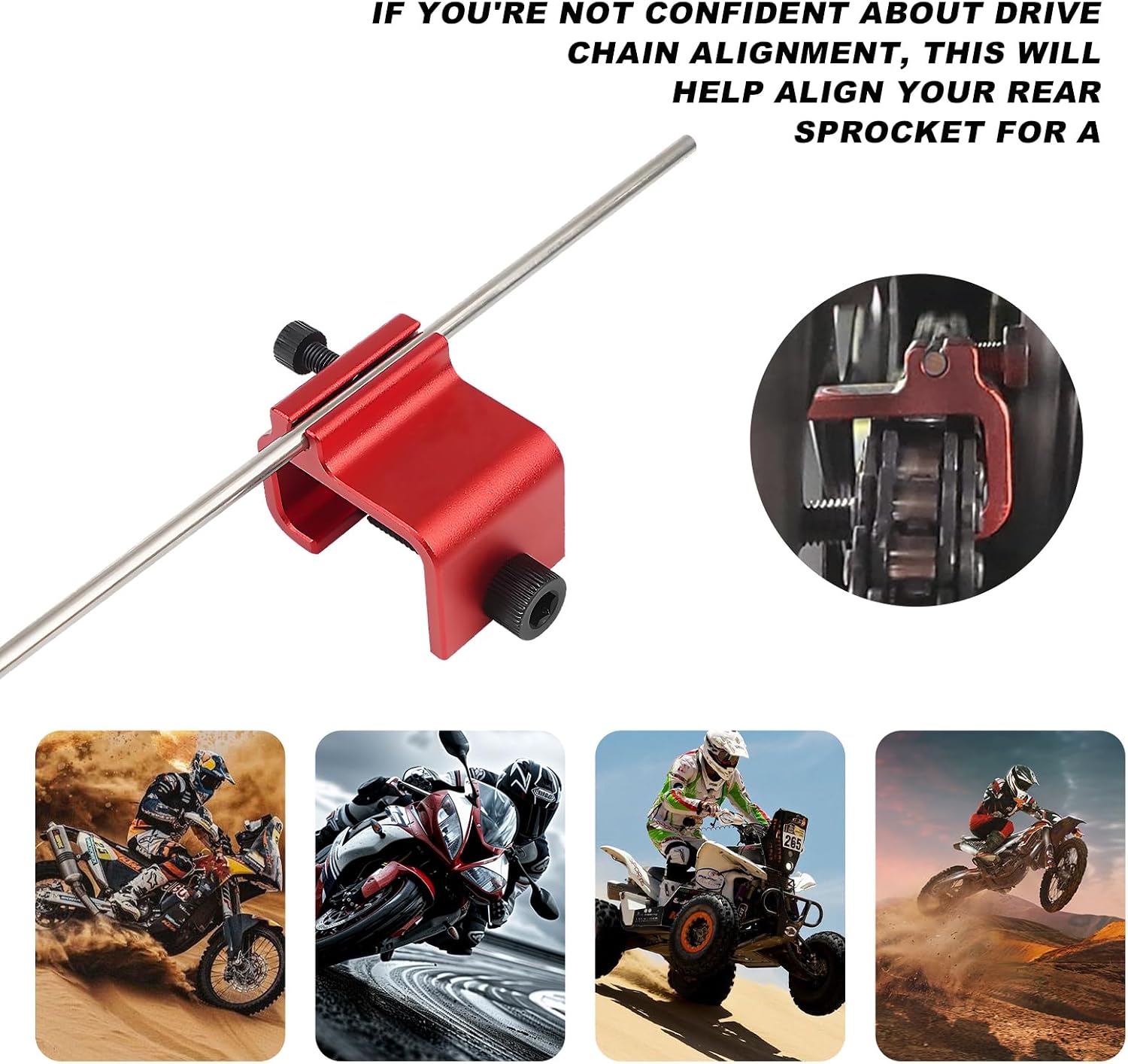 KVAEY Chain Alignment Tool for Motorcycle, 08-0048 Aluminum Sprocket Chain Adjustment Tool, Quick & Accurate Professional Chain Alignment Tool Suitable for ATV Scooter Dirt Bike (Orange Red)