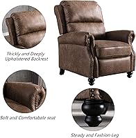 Vista 5 de CANMOV Sillón reclinable de cuero con decoración de remaches, sofá individual para sala de estar, color chocolate