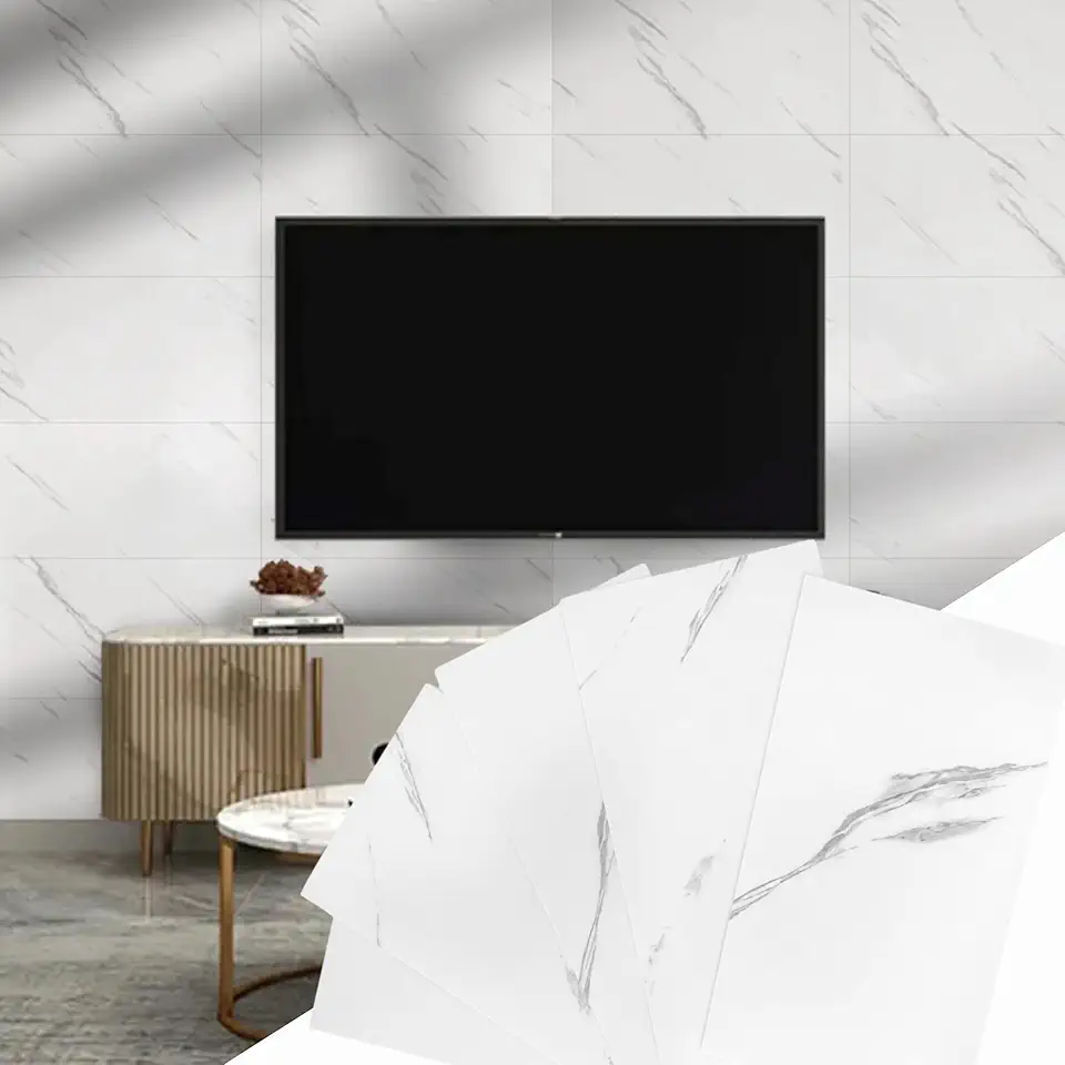 Placas Adesivas Mármore 3D Autocolantes Kit com 10 Unidades Revestimento Decorativo Lavável para Parede, Quarto, Sala e Banheiro 30cm x 60cm (Mármore Branco Tradicional, 30cm x 60cm)
