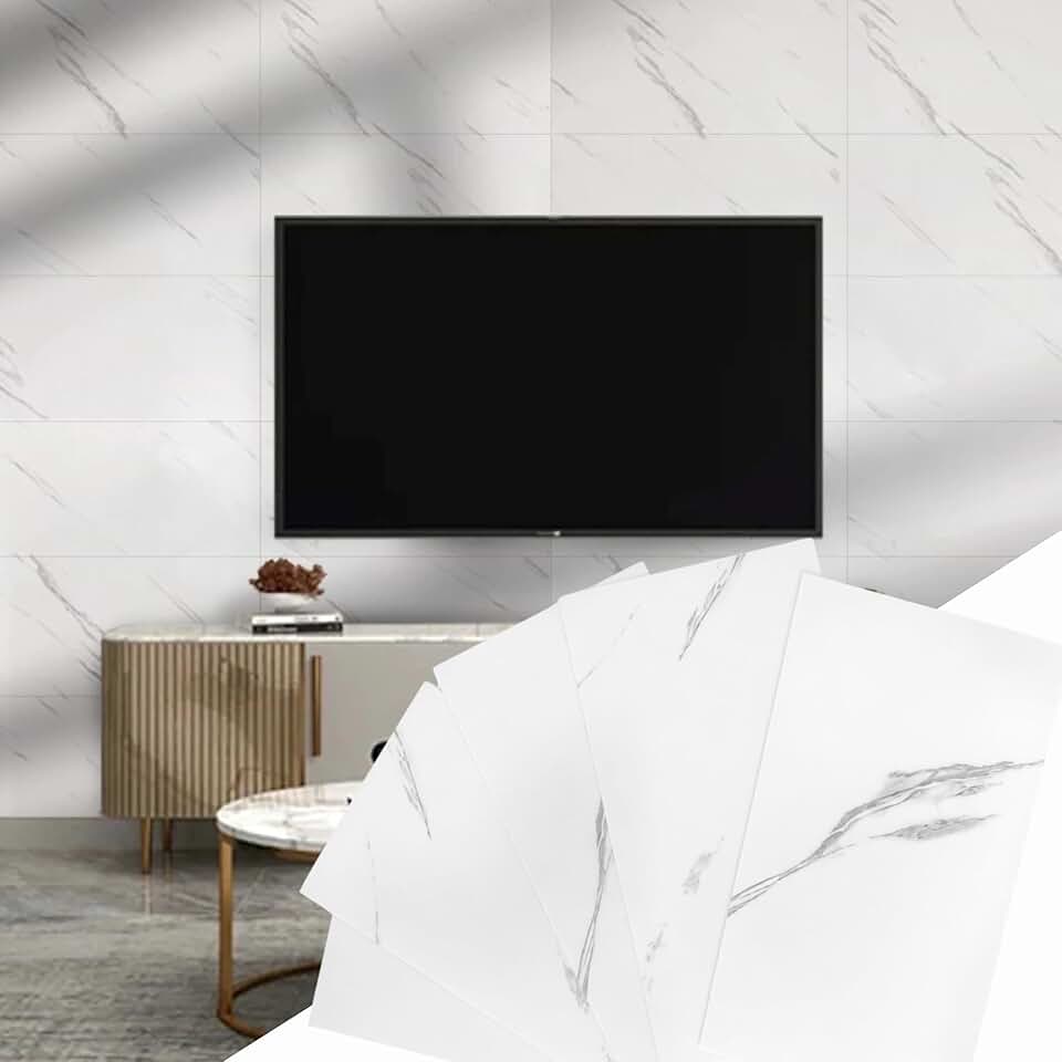 Placas Adesivas Mármore 3D Autocolantes Kit com 10 Unidades Revestimento Decorativo Lavável para Parede, Quarto, Sala e Banheiro 30cm x 60cm (Mármore Branco Tradicional, 30cm x 60cm)