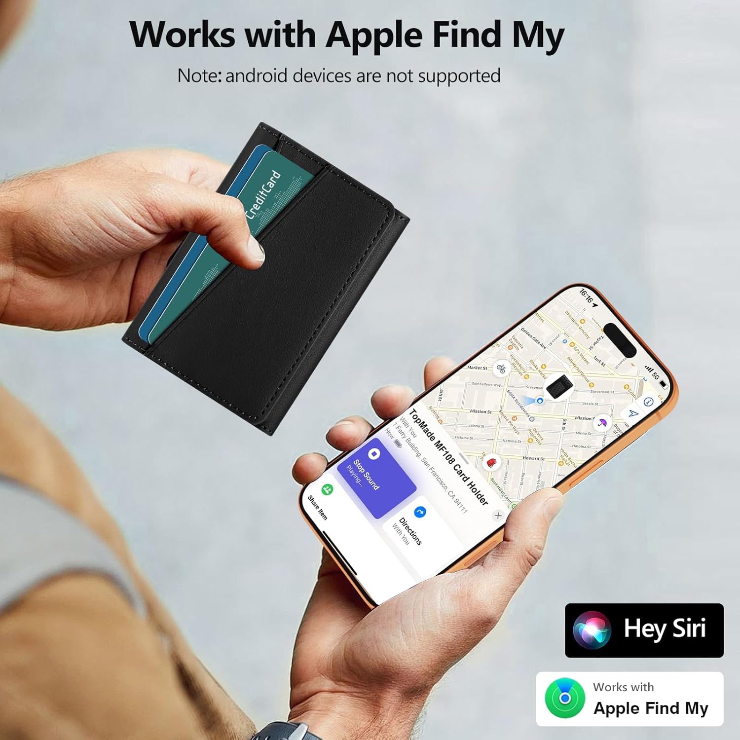 TopMade for Magsafe Wallet, Works with Apple Find My, Strongest Magnetic Wallet for iPhone 17/16/15/14/13/12 Series, Leather Magnetic Card Holder with Tracker, 7 Cards Holder, RFID Blocking, Black