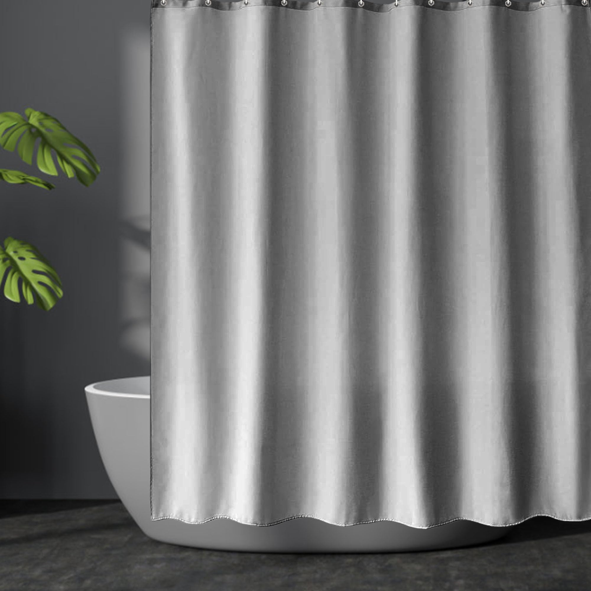 Rideau salle de bain anti moisissure en tissu gris avec crochets