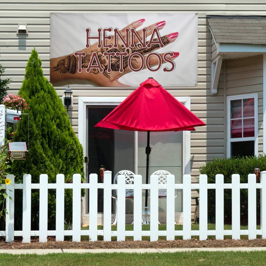 Vinyl Banner Multiple Sizes Henna Tattoos Outdoor Advertising Printing A Business Outdoor Weatherproof Industrial Yard Signs Brown 4 Grommets 16x40Inches