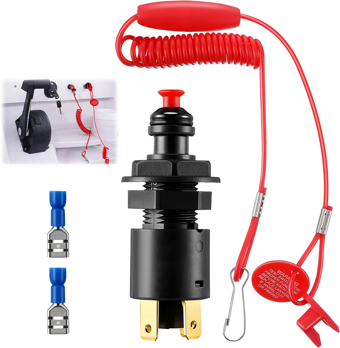Marine Universal Emergency Cut Off Switch, Kill Switch for Boat, 12V DC Marine Kill Shut Off for Motorcycle ON Water & ATVs, Dual Circuit Ignition Cut Off (1 Set)