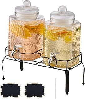 VEVOR Dispensador de Bebidas de 5,5 L para Fiestas, Vidrio, con Soporte de Metal, Grifo de Acero Inoxidable, Dispensadores de Agua, Té Helado, Limonada y Jugo para Fiestas, 370 x 170 x 500 mm