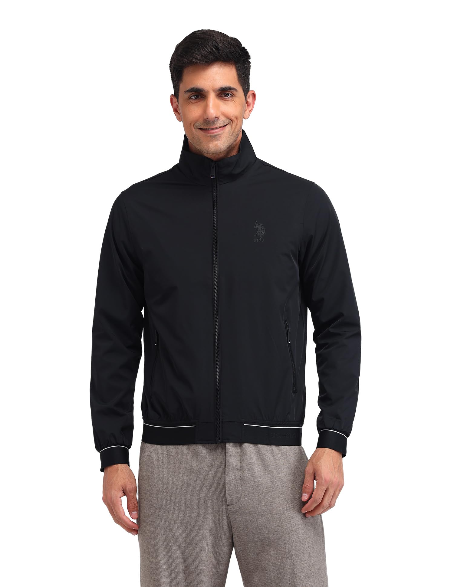 u.s. polo assn. Men's Black Color-Block High neck Long Sleeve Casual Polyester Regular Fit Jacket-picture-14