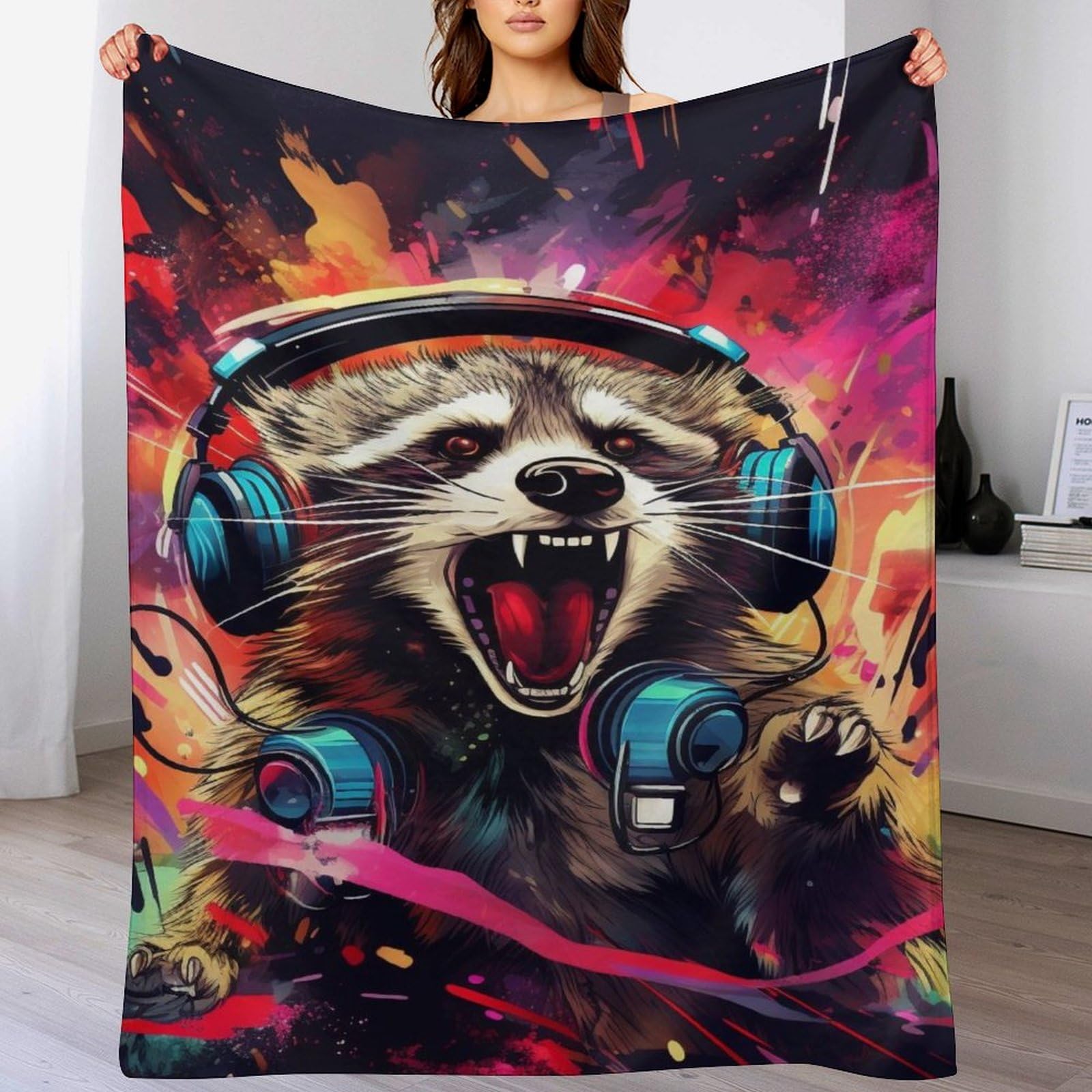 Manta de mapache de franela suave ideal para regalar en cumpleaños